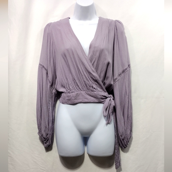 Free People  Dream Girl Wrap Top Women's XS Lavender Boho Retro 90s Y2K - Picture 2 of 12